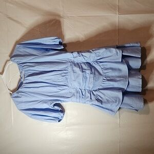 The Vintage Shop baby blue linen blend cinched layered mini dress sz small